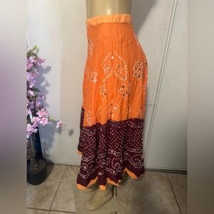 Raj Vibrant Orange and Burgundy Maxi Skirt